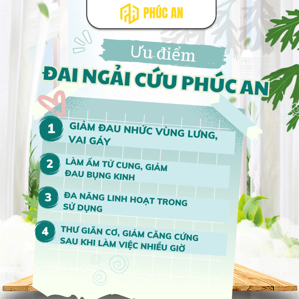Đai Ngải Cứu Đa Năng Phúc An - Giảm Đau Lưng, Giữ Ấm Bụng, Thư Giãn Cơ Hiệu Quả