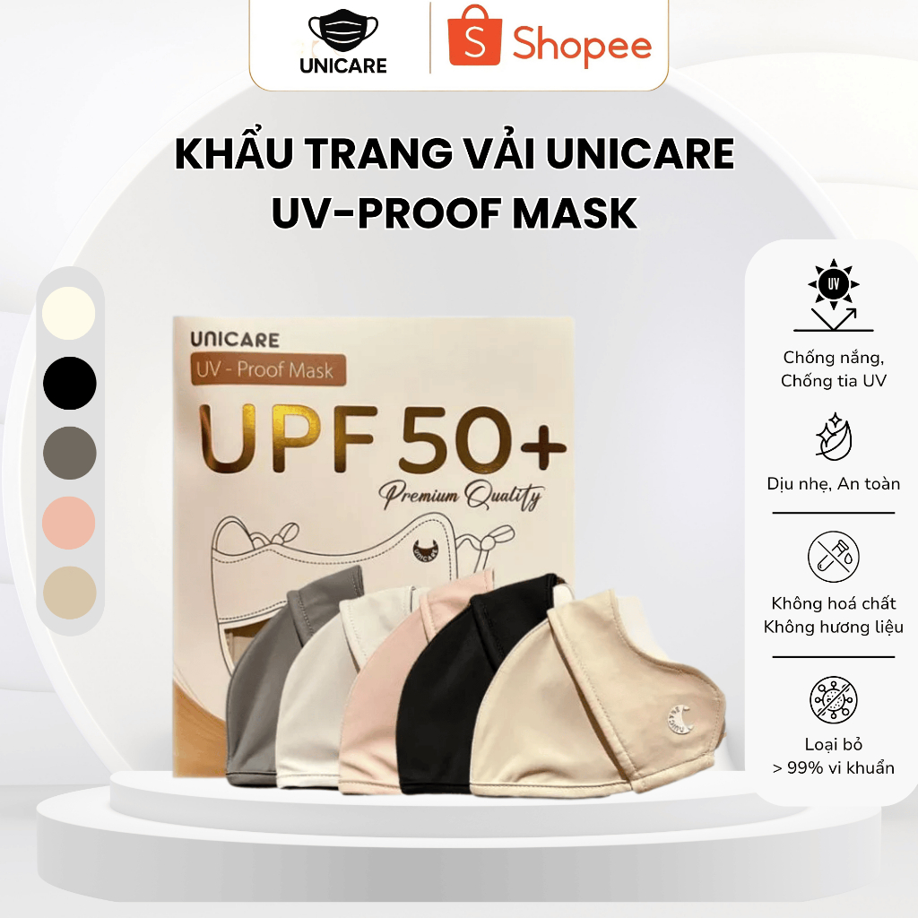 Khẩu Trang Chống Nắng UV  Unicare Proof Mask 2 Lớp UPF50+, Ngăn Bụi Mịn, Có Gọng Điều Chỉnh Dây