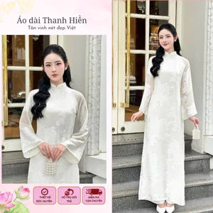 Áo dài cách tân thêu voan hoa nổi 4 tà nhã nhặn dịu dàng Áo dài Thanh Hiền (AK21)