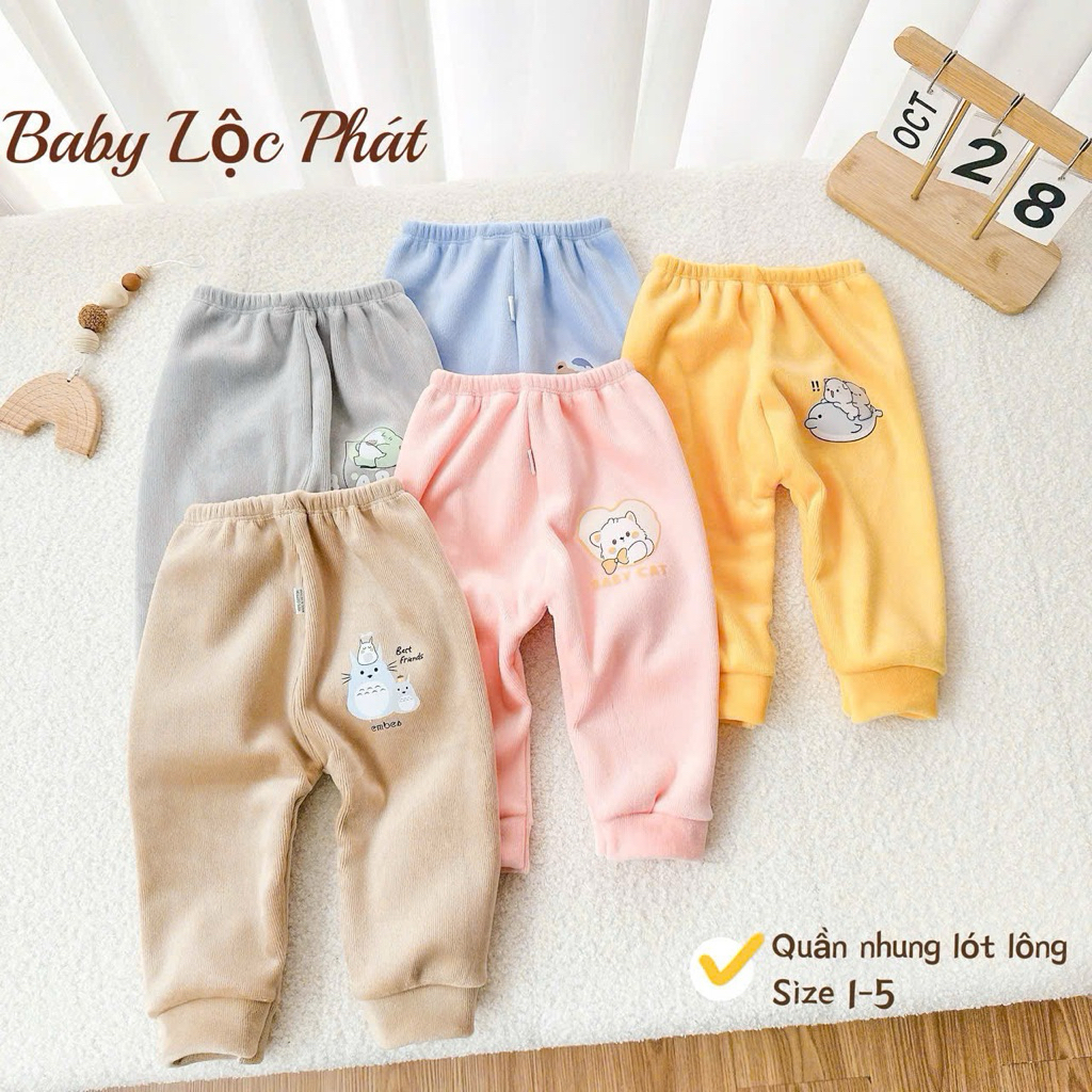 (1-2QN) Quần nhung lót lông siêu mềm mịn hình đáng yêu cho bé từ 3-13kg