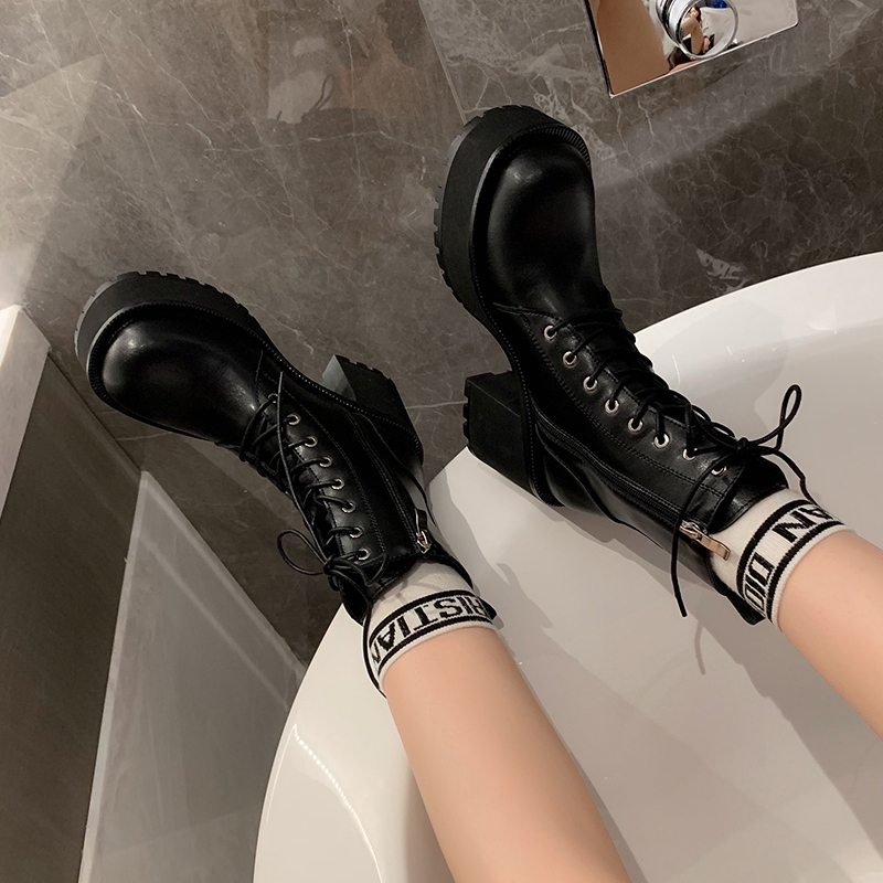 Boots Bốt nữ da cao gót 8cm cổ ngắn đế platform buộc dây phong cách Hàn Quốc cá tính, nổi bật mọi outfit BT112