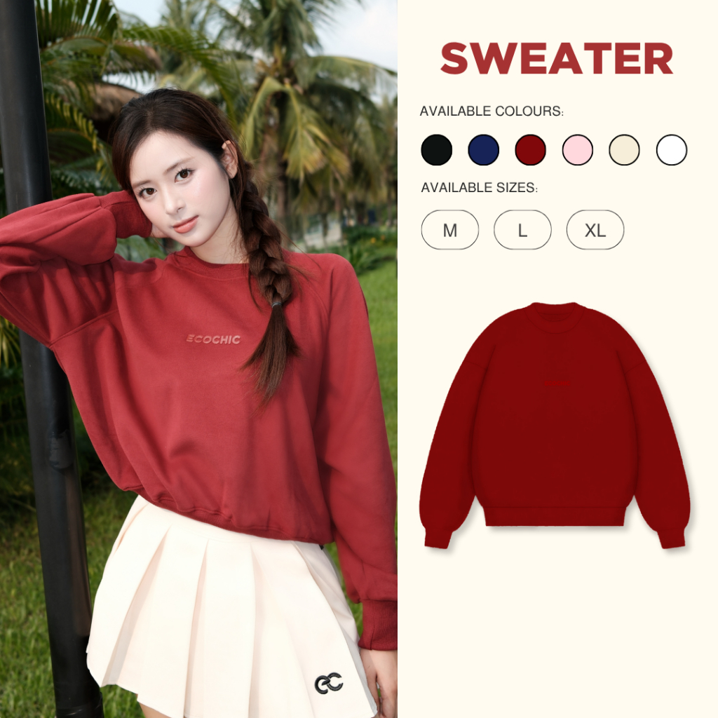 Áo Sweater Nỉ ECOCHIC Basic Cổ Tròn Logo Ngực Chất Liệu Cao Cấp Mềm Mịn Chính Hãng B192