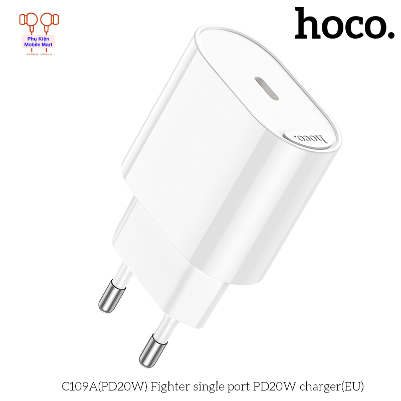 Củ Sạc Nhanh type C – HOCO C109A PD20W – Chân Tròn EU, Cổng Type-C, Sạc Nhanh – Bền Bỉ