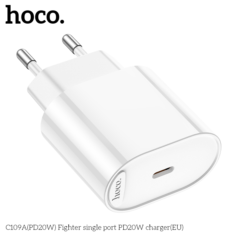 Củ Sạc Nhanh type C – HOCO C109A PD20W – Chân Tròn EU, Cổng Type-C, Sạc Nhanh – Bền Bỉ
