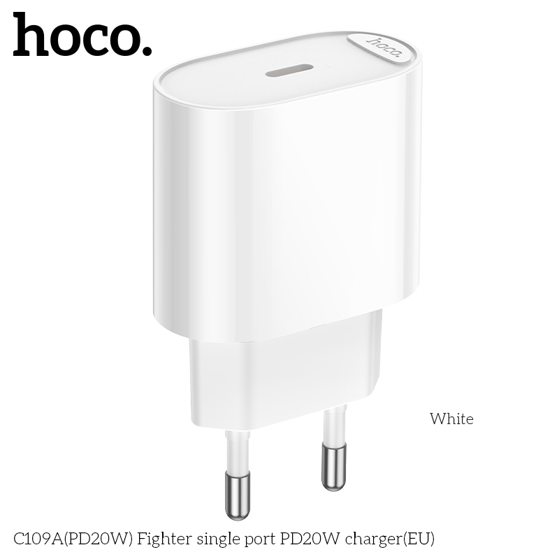 Củ Sạc Nhanh type C – HOCO C109A PD20W – Chân Tròn EU, Cổng Type-C, Sạc Nhanh – Bền Bỉ