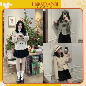 Áo khoác dạ nữ, áo khoác dạ ép croptop cổ sen có đệm vai 2 lớp Hoadanbistore chất đẹp dày xịn