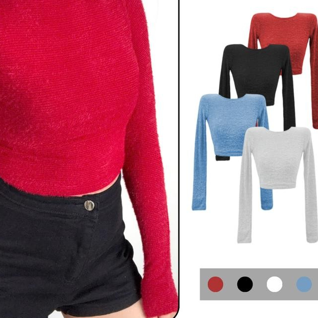 Áo Kiểu Croptop Cổ Tròn Lông Tay Dài, Áo Lông Ôm Body Có Độ Co Giãn Mềm Mịn_A417 Nữ Women Women