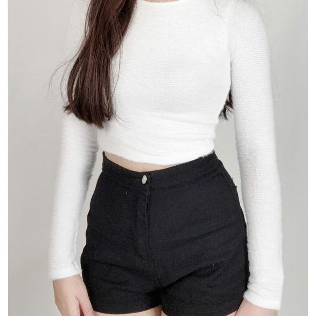 Áo Kiểu Croptop Cổ Tròn Lông Tay Dài, Áo Lông Ôm Body Có Độ Co Giãn Mềm Mịn_A417 Nữ Women Women