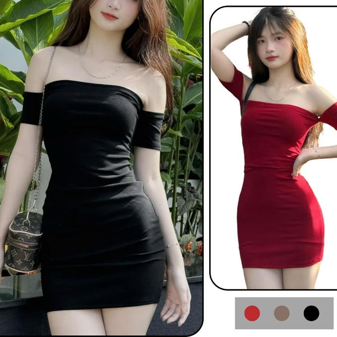 Đầm Body Ống Trễ Vai, Đầm Thun Ôm Tôn Dáng Ngắn Kiểu Rớt Tay Cho Nữ Gợi Cảm_D064 Women Dress