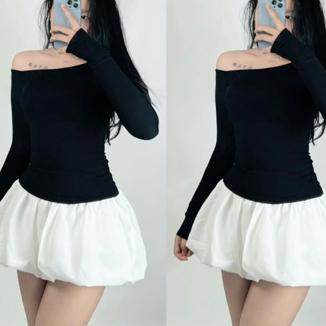 Áo Lệch Vai Kiểu Dài Tay Ôm Body Quyến Rũ Chất Thun Borip Mềm Mịn Cho Nữ_A405 Women Top