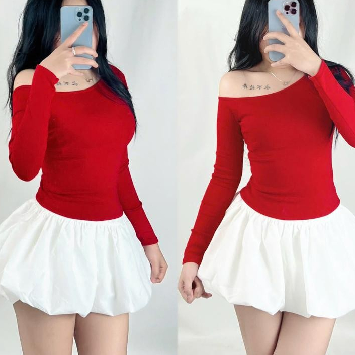 Áo Lệch Vai Kiểu Dài Tay Ôm Body Quyến Rũ Chất Thun Borip Mềm Mịn Cho Nữ_A405 Women Top