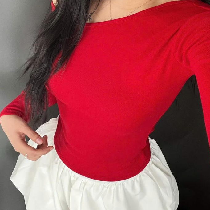 Áo Lệch Vai Kiểu Dài Tay Ôm Body Quyến Rũ Chất Thun Borip Mềm Mịn Cho Nữ_A405 Women Top