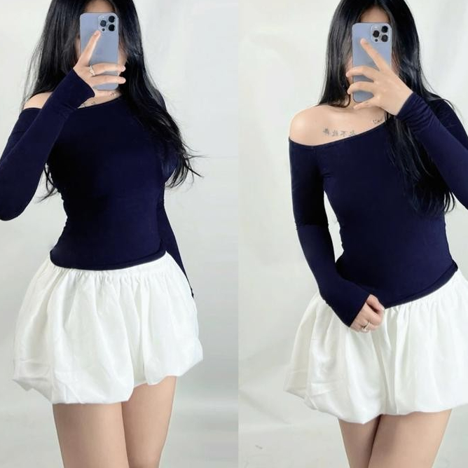 Áo Lệch Vai Kiểu Dài Tay Ôm Body Quyến Rũ Chất Thun Borip Mềm Mịn Cho Nữ_A405 Women Top