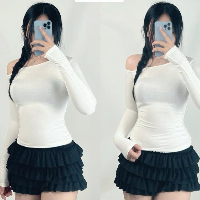 Áo Lệch Vai Kiểu Dài Tay Ôm Body Quyến Rũ Chất Thun Borip Mềm Mịn Cho Nữ_A405 Women Top