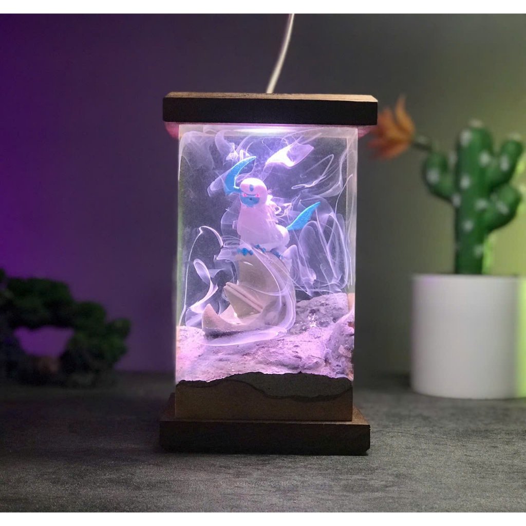 Đèn LED Decor Hộp Chữ Nhật Trang Trí Epoxy Resin Mô Hình Pokemon Absol ...