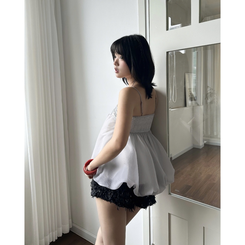 Áo Kiểu Nữ ISENMIE TOP Form Bí Xoè Phối Nơ Kim Tuyến Đáng Yêu SECODEE