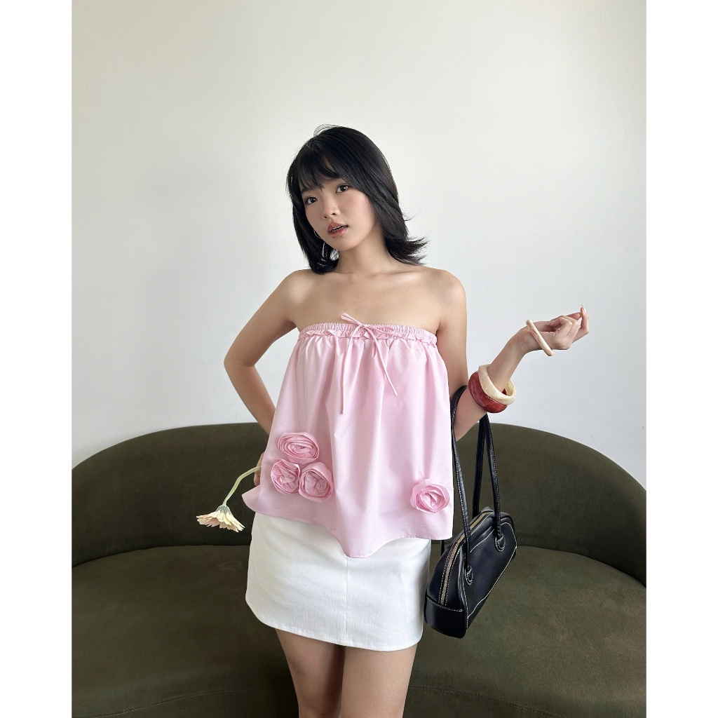 Áo Kiểu Nữ NIVIRA TOP Cúp Ngực Đính Hoa Hồng Đi Chơi, Dạo Phố SECODEE