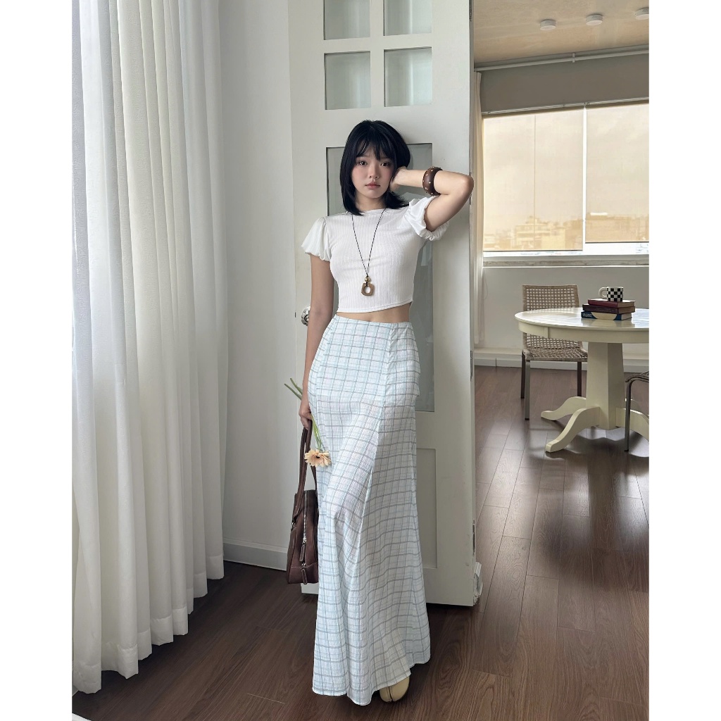 Chân Váy Nữ SELDIN SKIRT Midi Lưng Trễ Chất Voan Mềm Kẻ Caro Vintage ...