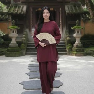 Tịnh Tâm Liên Hoa Đồ Lam Tay Dài Chất Vải Linen Cao Cấp Pháp Phục Đi Chùa Mềm Nhẹ Thoáng Mát - Tuệ Quang
