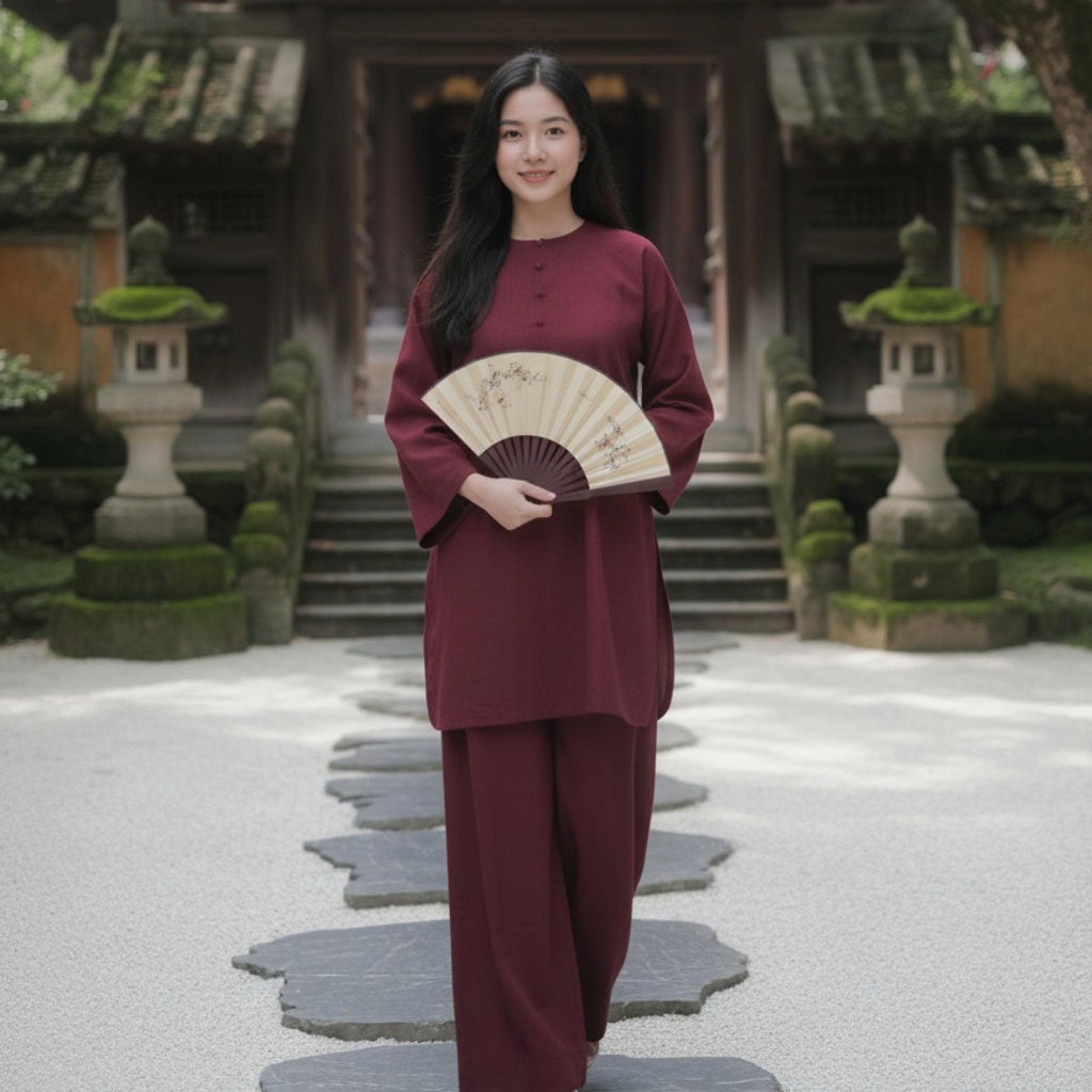 Tịnh Tâm Liên Hoa Đồ Lam Tay Dài Chất Vải Linen Cao Cấp Pháp Phục Đi Chùa Mềm Nhẹ Thoáng Mát - Tuệ Quang