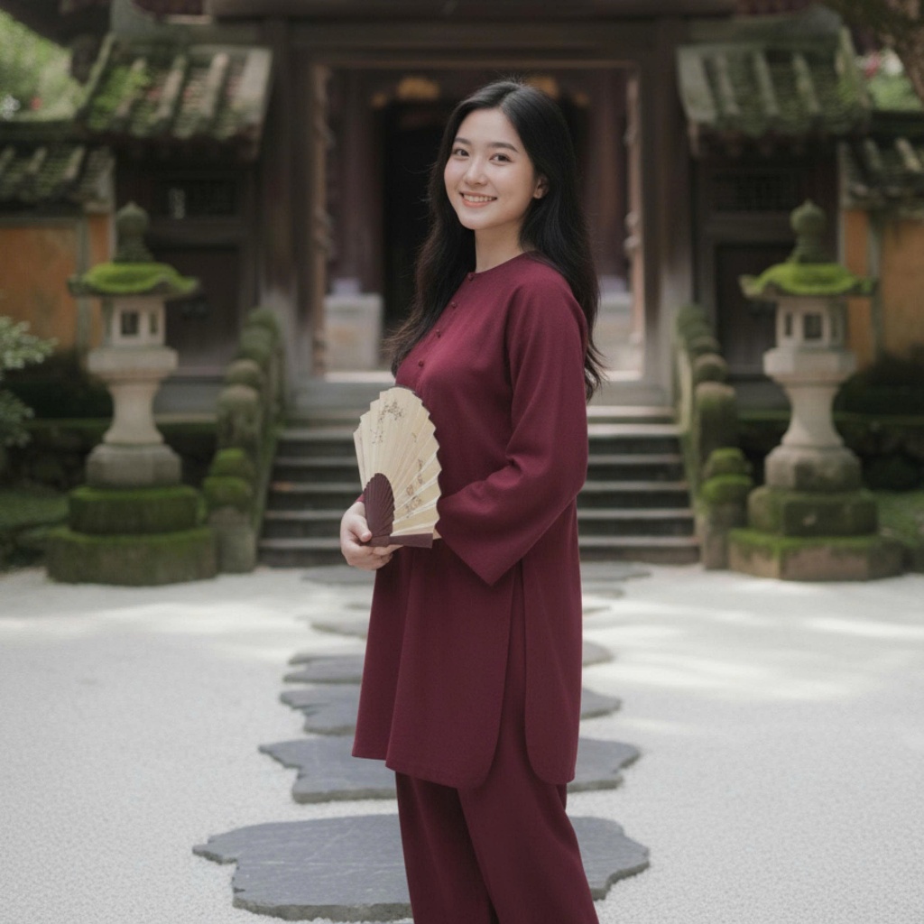 Tịnh Tâm Liên Hoa Đồ Lam Tay Dài Chất Vải Linen Cao Cấp Pháp Phục Đi Chùa Mềm Nhẹ Thoáng Mát - Tuệ Quang
