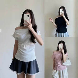 Áo body Nữ Thắt eo cộc tay, Áo trễ vai nữ Phong Cách Hàn Quốc Vạt Xéo Nhọn Top Nữ