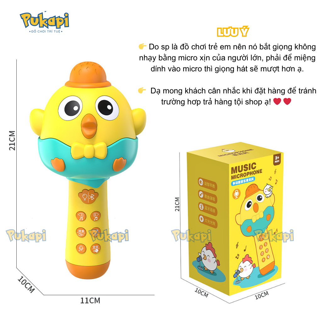 Đồ Chơi Mic Micro Hát Karaoke Bluetooth Không Dây Gà Con Micro Hát Cho Bé Tập Hát Phát Nhạc- Đồ Chơi Cho Bé PUKAPI