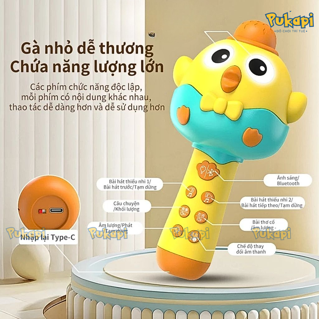 Đồ Chơi Mic Micro Hát Karaoke Bluetooth Không Dây Gà Con Micro Hát Cho Bé Tập Hát Phát Nhạc- Đồ Chơi Cho Bé PUKAPI