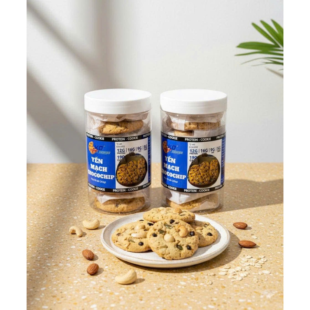 Bánh cookies protein, bánh quy ăn kiêng KD Shop vị yến mạch chocochip hộp 10 bánh