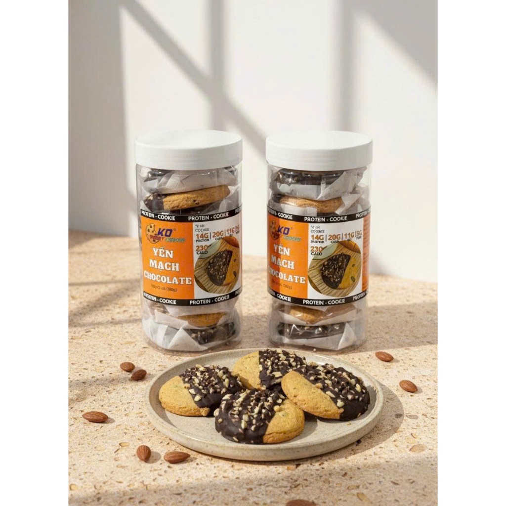 Bánh cookies protein, bánh quy ăn kiêng KD Shop vị yến mạch chocolate hộp 10 bánh