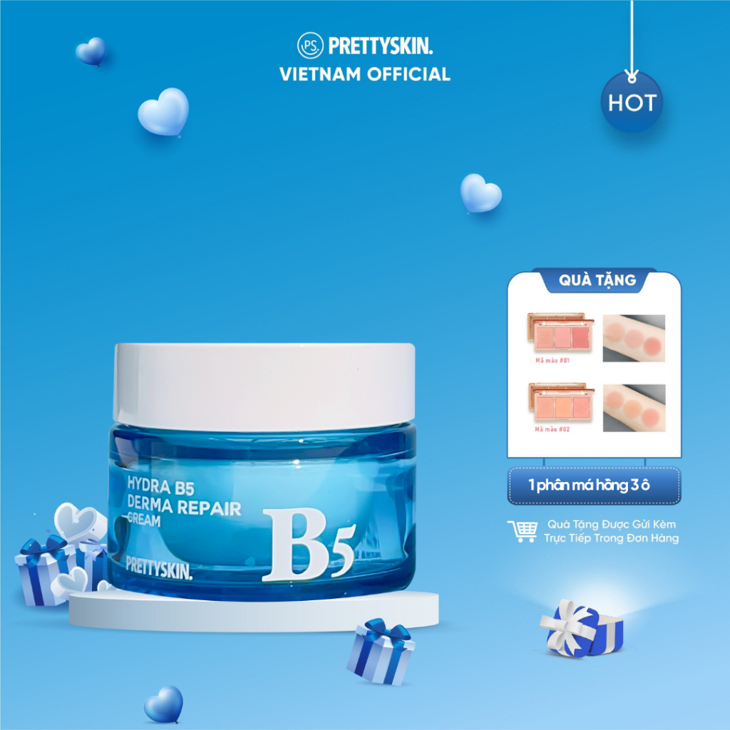 (Tặng má hồng 3 ô) Kem dưỡng giúp cấp ẩm hỗ trợ phục hồi B5 Prettyskin 52ml