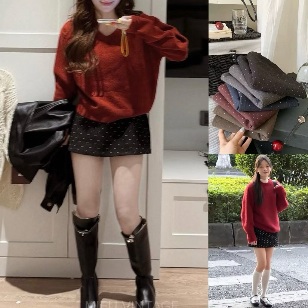 [NEW]Chân Váy Chấm Bi Form A dáng Ngắn chất dạ ép style Ulzzang có lót quần bảo hộ-4 màu siêu xinh