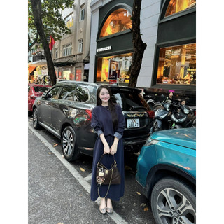 •𝙆𝙞𝙣𝙜𝙨𝙝𝙤𝙥𝙗𝙚𝙖𝙪𝙩𝙮•Set Áo Len Trơn Tay Kẻ Mix Váy Suông QC