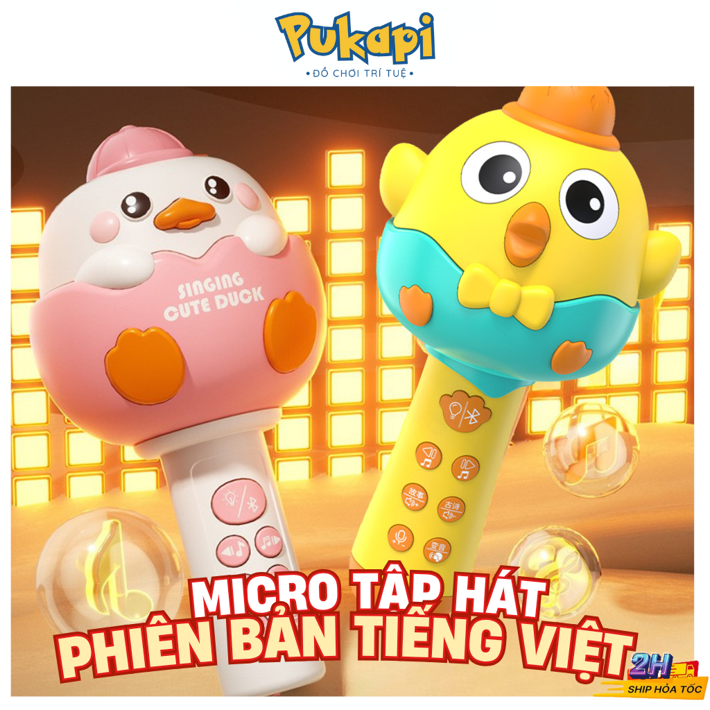 Đồ Chơi Micro  Mic Hát Karaoke Micro Bluetooth Không Dây Đồ Chơi Âm Nhạc Loa Kèm Dây Sạc Đa Chức Năng- Đồ Chơi PUKAPI