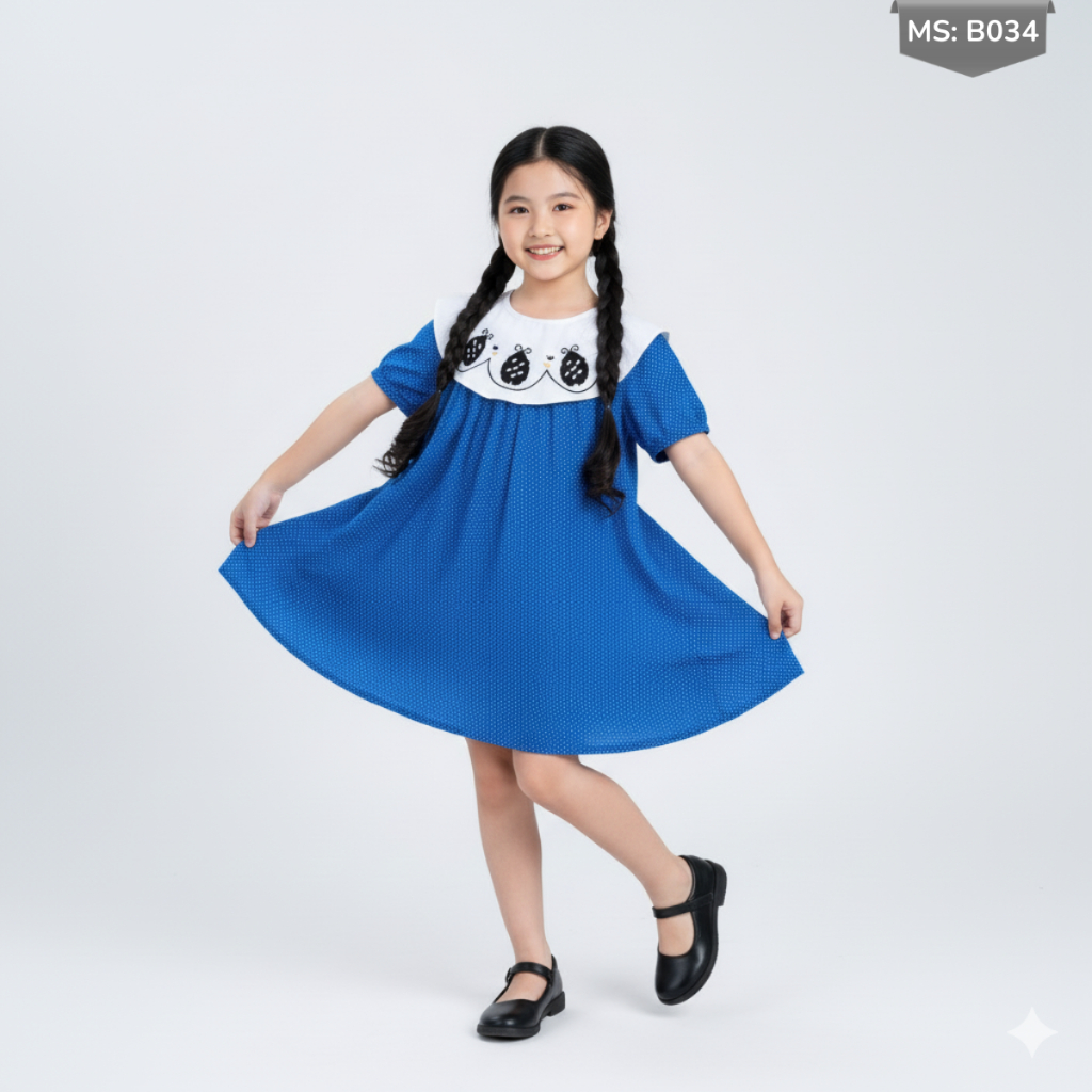 Váy Bé Gái Cổ Lá Sen Thêu, Đầm Kate Mùa Hè 2–8 Tuổi | JJ Kids Fashion | B34
