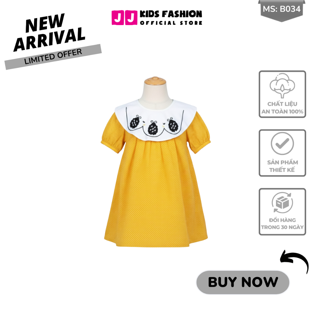 Váy Bé Gái Cổ Lá Sen Thêu, Đầm Kate Mùa Hè 2–8 Tuổi | JJ Kids Fashion | B34