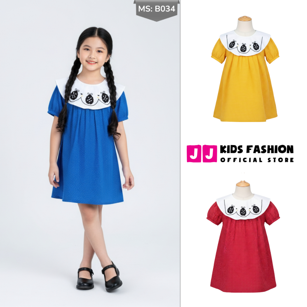 Váy Bé Gái Cổ Lá Sen Thêu, Đầm Kate Mùa Hè 2–8 Tuổi | JJ Kids Fashion | B34
