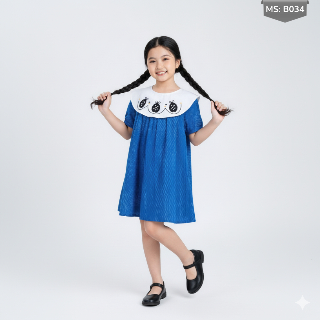 Váy Bé Gái Cổ Lá Sen Thêu, Đầm Kate Mùa Hè 2–8 Tuổi | JJ Kids Fashion | B34