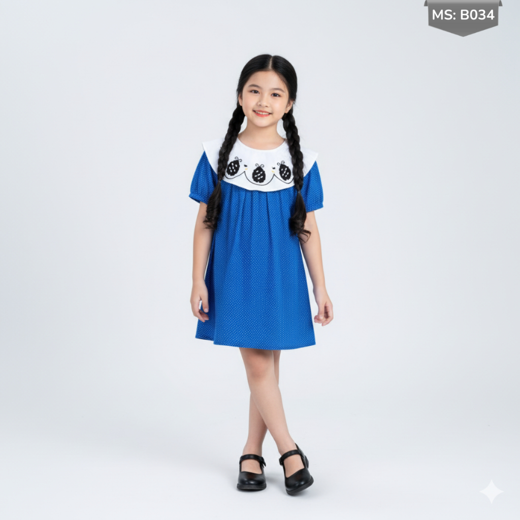 Váy Bé Gái Cổ Lá Sen Thêu, Đầm Kate Mùa Hè 2–8 Tuổi | JJ Kids Fashion | B34