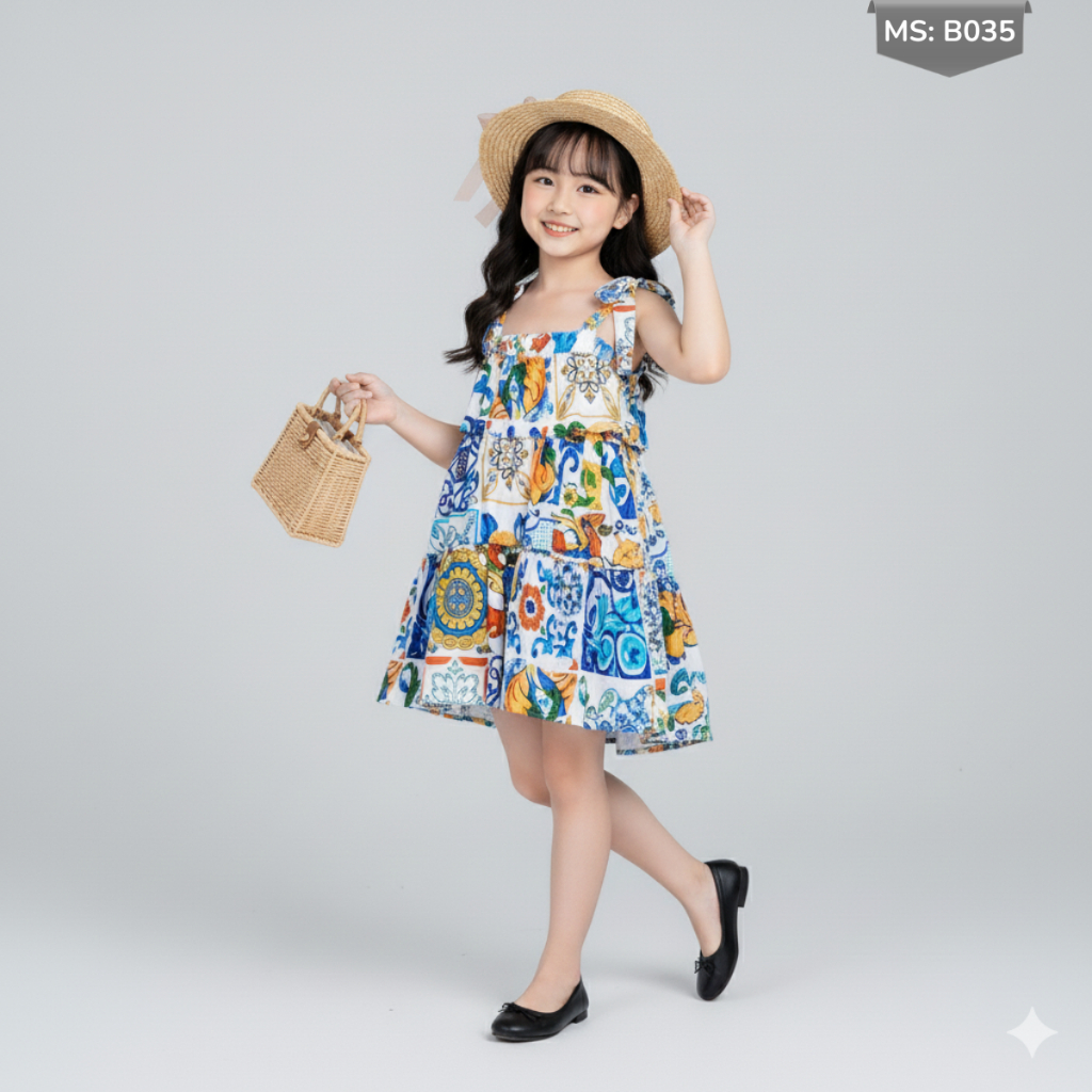 Váy mùa hè cho bé gái JJ Kids, thiết kế 3 tầng chất liệu lụa mềm mại cho trẻ em 2,3,4,5,6,7,8,9 tuổi