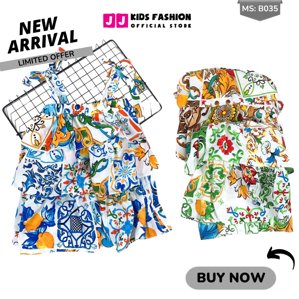 Váy mùa hè cho bé gái JJ Kids, thiết kế 3 tầng chất liệu lụa mềm mại cho trẻ em 2,3,4,5,6,7,8,9 tuổi