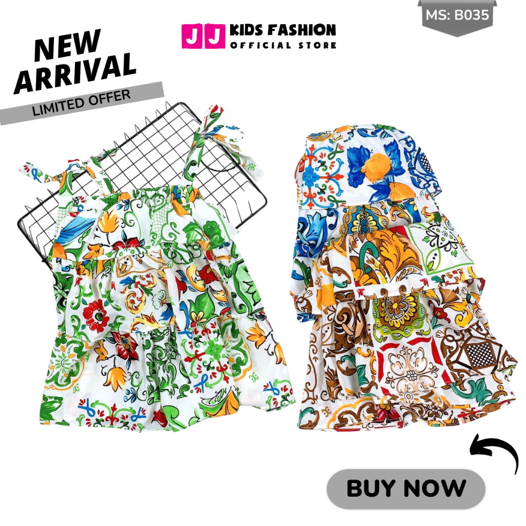 Váy mùa hè cho bé gái JJ Kids, thiết kế 3 tầng chất liệu lụa mềm mại cho trẻ em 2,3,4,5,6,7,8,9 tuổi
