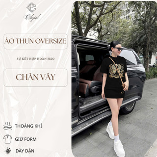 Set Bộ Áo Thun Nữ CHEPOL Form Rộng, Cổ Tròn, Phối Chân Váy, In Hình Bướm, Chất Cotton(Áo Thun Đen+Chân Váy Ngắn)CP_x5905