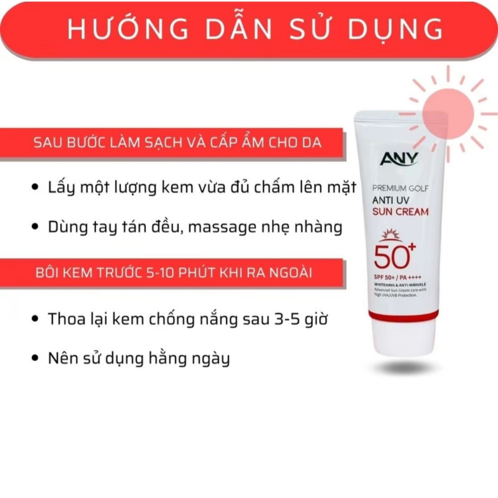 [3Tuýp + 3Nạ] Kem Chống Nắng Any Hàn Quốc 60ml Premium Golf Anti UV SPF 50+  Nâng tông, trắng da, không bết.