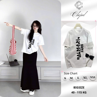 Set Bộ Áo Thun Nữ CHEPOL Form Rộng, Cổ Tròn, Phối Chân Váy, In Chữ Hoa, Chất Cotton (Áo Thun Trắng+Váy Đuôi Cá) CP_x5072