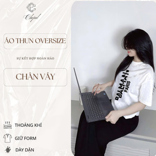 Set Bộ Áo Thun Nữ CHEPOL Form Rộng, Cổ Tròn, Phối Chân Váy, In Chữ Hoa, Chất Cotton (Áo Thun Trắng+Váy Đuôi Cá) CP_x5072