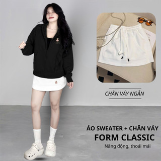 Set Bộ Nỉ Nữ Thu Đông CHEPOL Cổ Khóa, In Chú Gấu, Chất Nỉ Chân Cua Cao Cấp ( Áo Hoodie Khóa Đen + Quần Dài Đen )cp_xx981