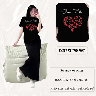 Set Bộ Áo Phông Nữ Chepol Form Rộng, Cổ Tròn, Tay Ngắn, In Trái Tim ,Chất Cotton (Áo Thun Đen+Chân Váy Đuôi Cá) CP_xx112