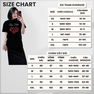 Set Bộ Áo Phông Nữ Chepol Form Rộng, Cổ Tròn, Tay Ngắn, In Trái Tim ,Chất Cotton (Áo Thun Đen+Chân Váy Đuôi Cá) CP_xx112