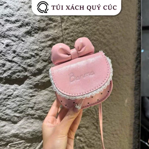 Túi đeo chéo Mini cho mẹ và bé - Túi Banma Thêu chấm bi tim phối Nơ Xinh đáng yêu chất da PU mềm MN04
